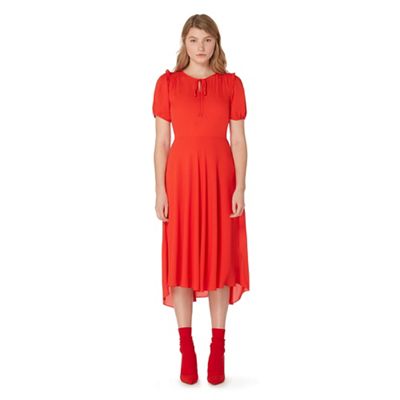 Red ruffled tea dress
